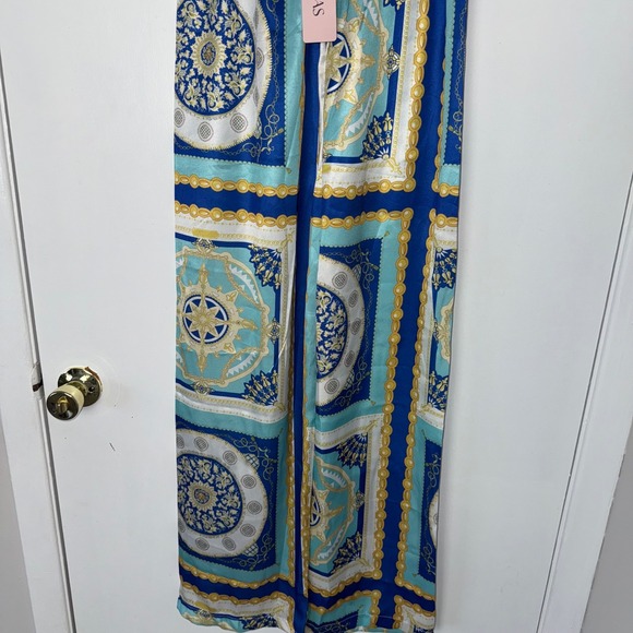 MICAS Blue‎ Gold Baroque Print Wide Leg Pants Trousers size Small - Picture 2 of 5